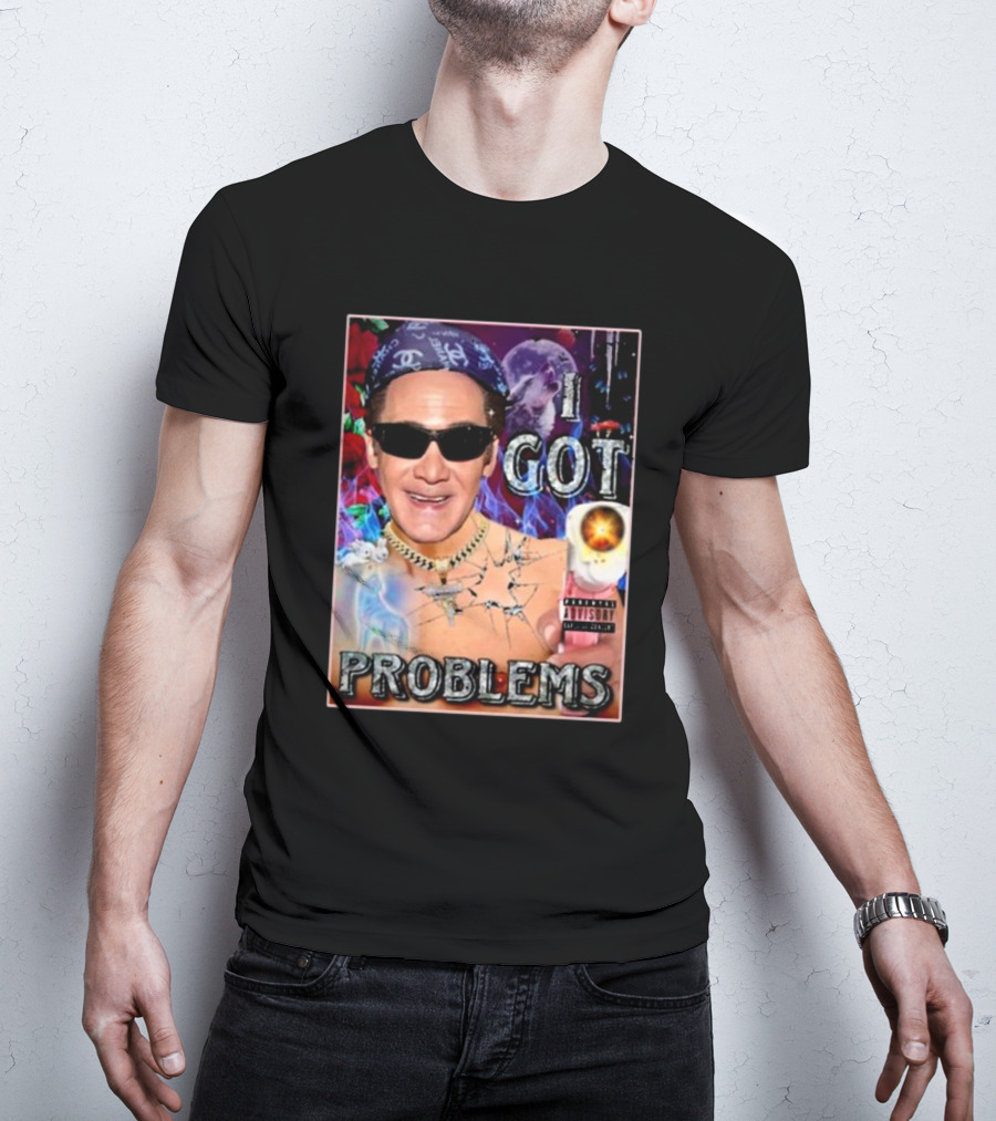 The Jersey Outlaw I Got Problems Colorful Portrait With Sunglasses And Explosive Background T-Shirt
