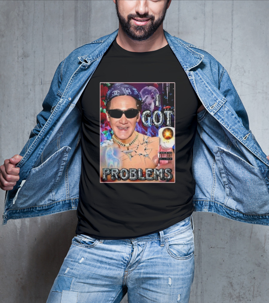 The Jersey Outlaw I Got Problems Colorful Portrait With Sunglasses And Explosive Background T-Shirt