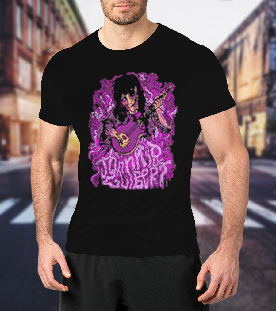 Zombie Johnnie Guilbert Playing Guitar With Purple Background T-Shirt