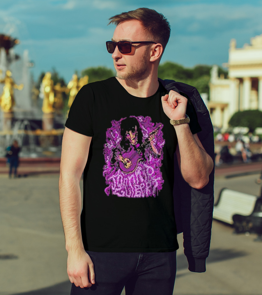 Zombie Johnnie Guilbert Playing Guitar With Purple Background T-Shirt