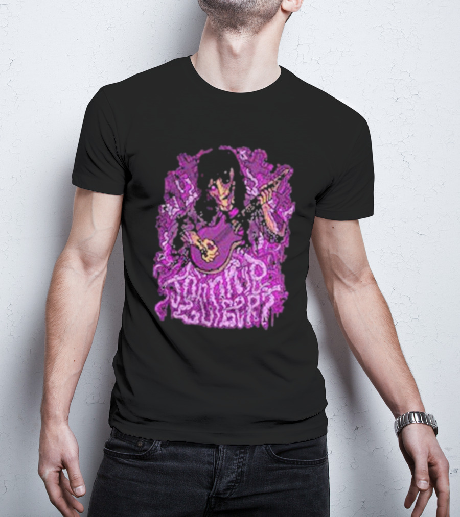 Zombie Johnnie Guilbert Playing Guitar With Purple Background T-Shirt