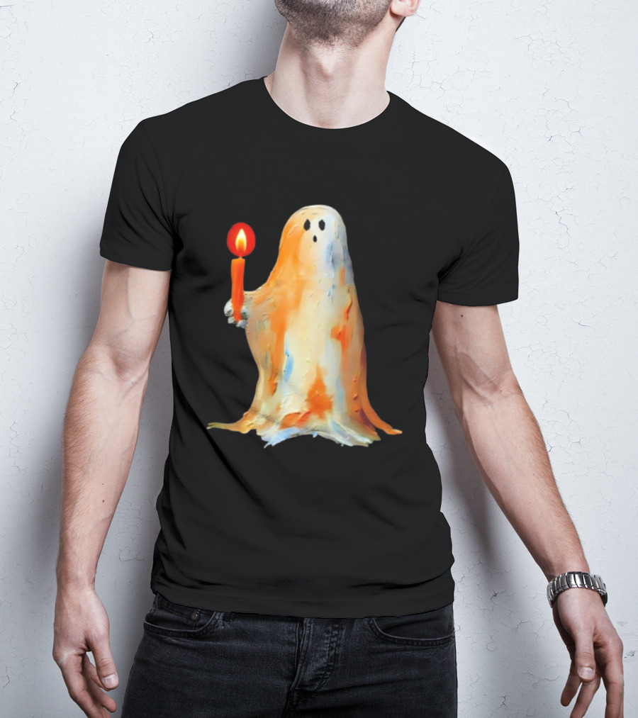 Quality Halloween Candle Holding Ghost T-Shirt