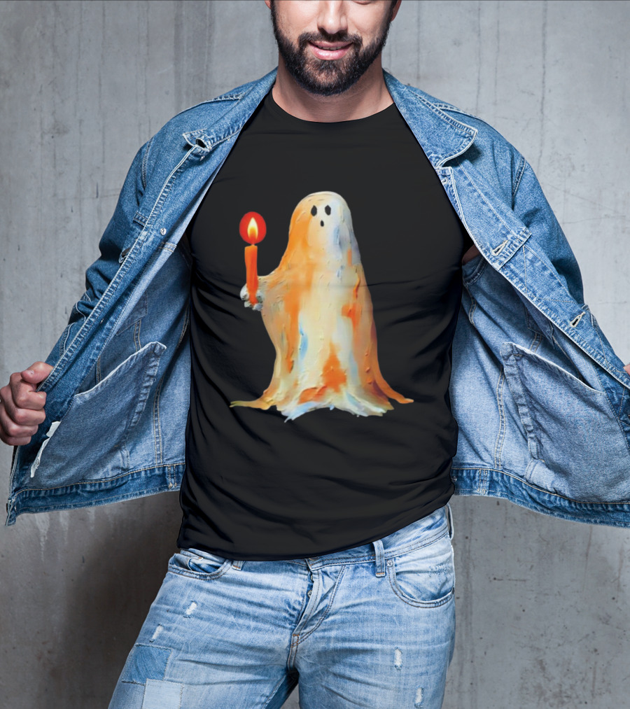 Quality Halloween Candle Holding Ghost T-Shirt