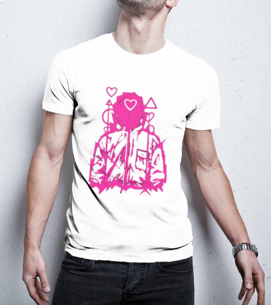 Squid Game Pink Hooded Circle Heart Triangle Symbols T-Shirt