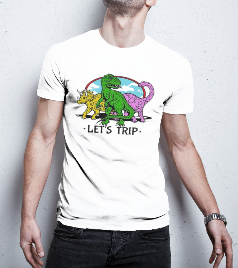 Sturniolo Let's Trip Dinosaur Colorful T-Rex Triceratops Brontosaurus Adventure T-Shirt