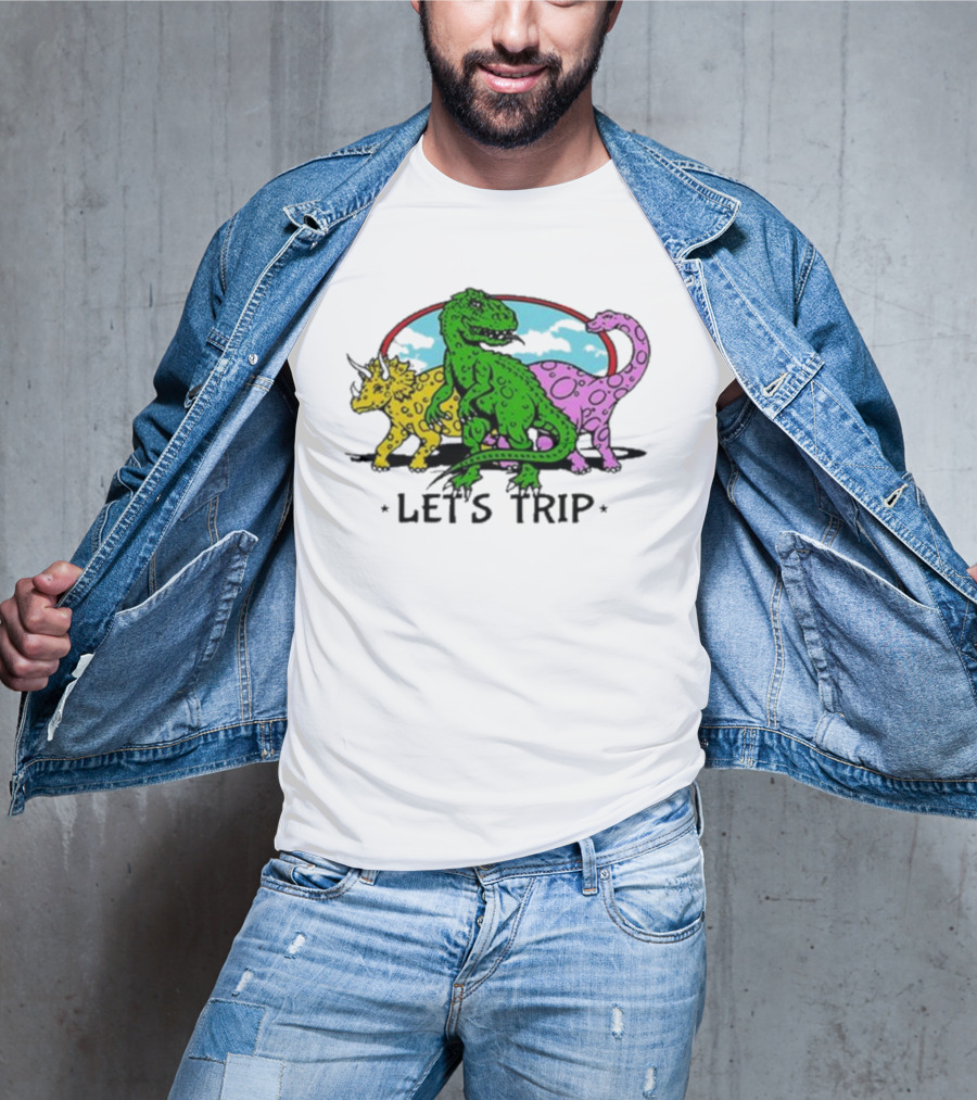 Sturniolo Let's Trip Dinosaur Colorful T-Rex Triceratops Brontosaurus Adventure T-Shirt