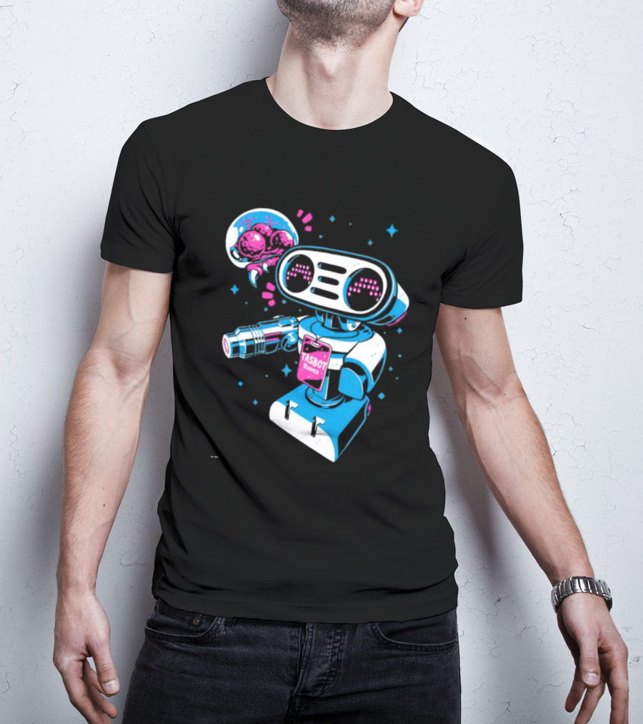 Tasbeam Tasbot Runner Robot With Alien Planet And Retro Sci-Fi Elements T-Shirt