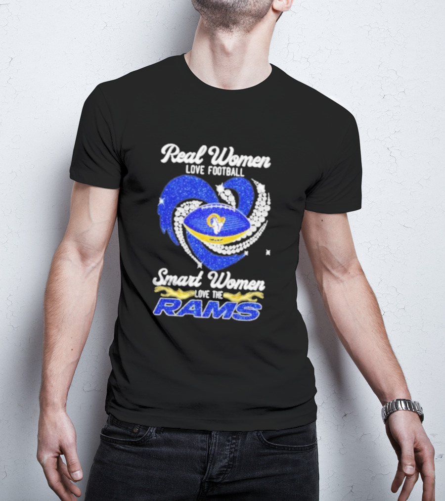 Real Women Love Football Smart Women Love The Rams Diamond Heart T-Shirt