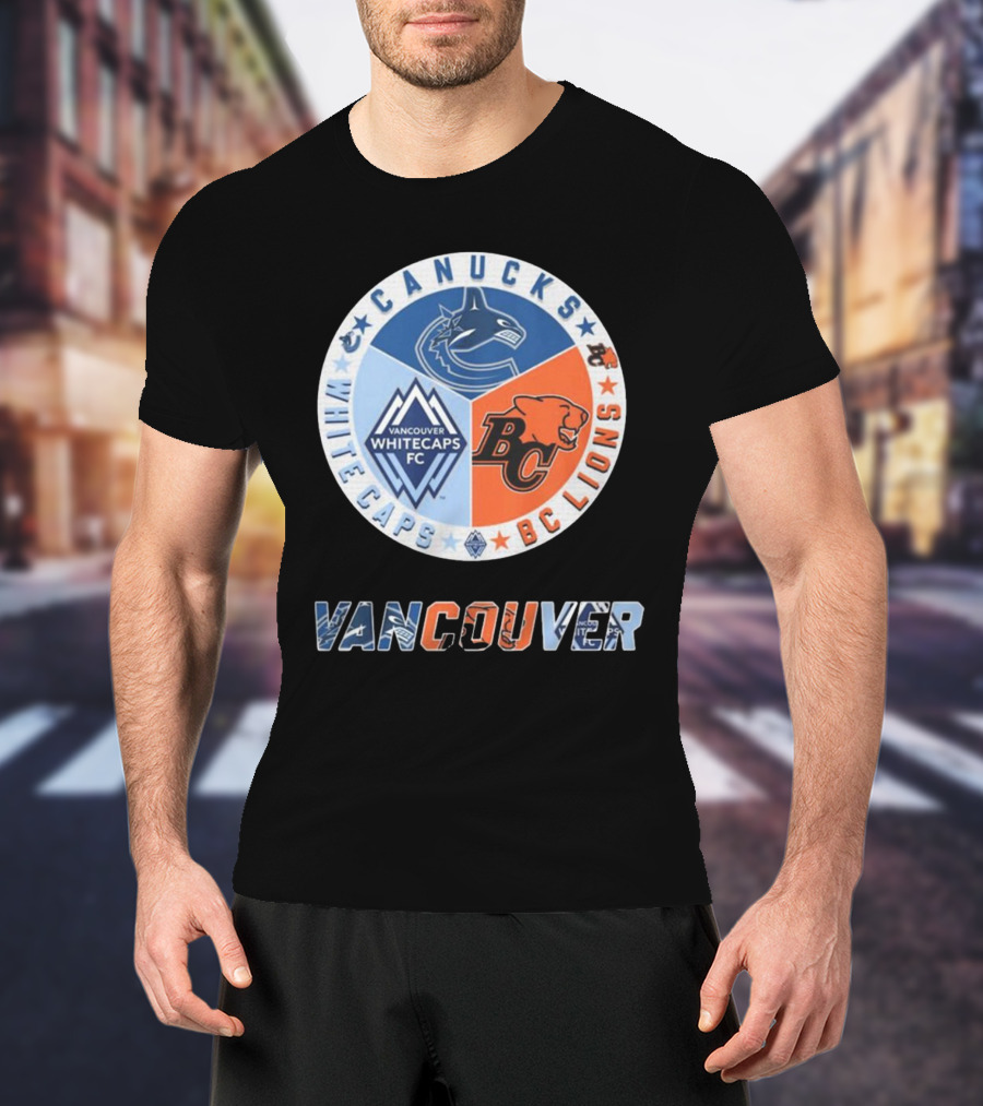 Vancouver Canucks Whitecaps BC Lions Logos Emblem T-Shirt
