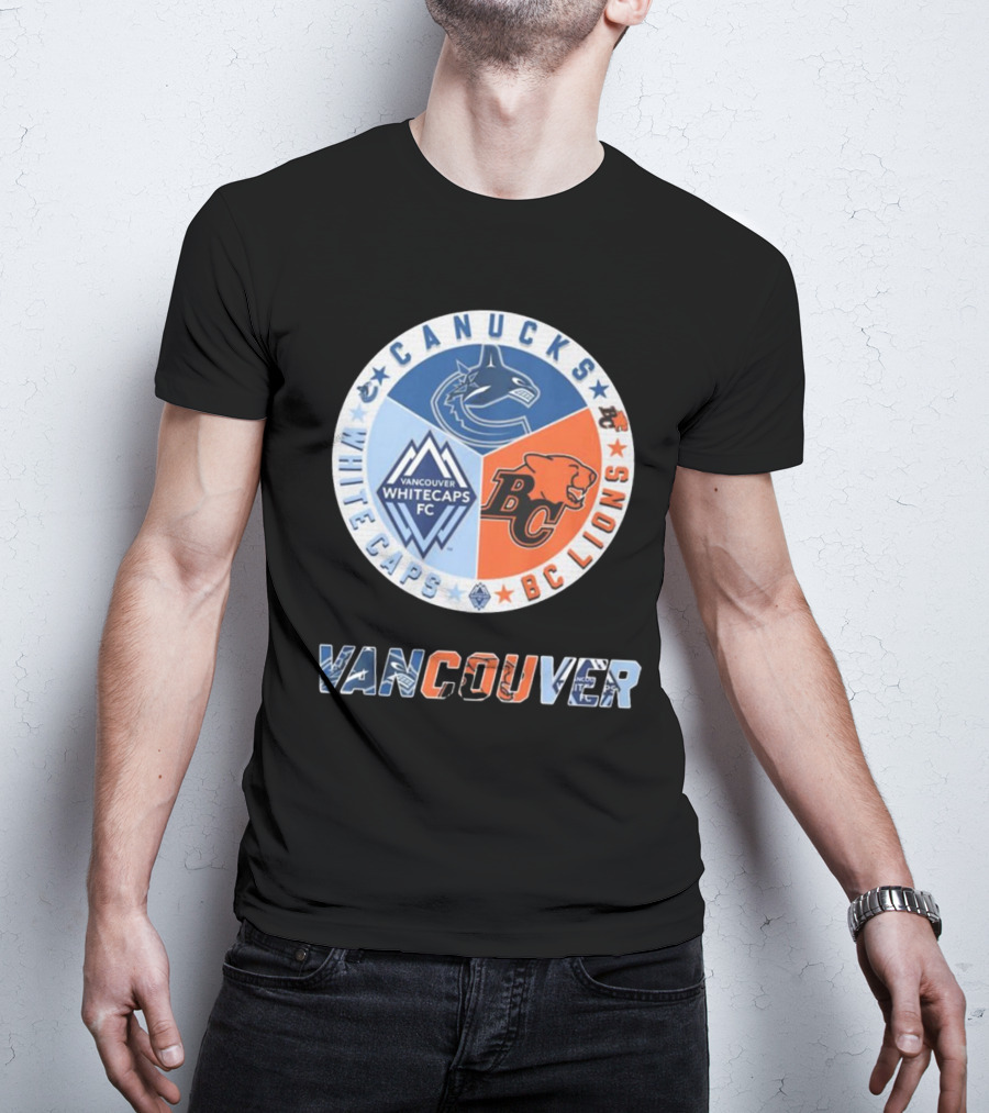 Vancouver Canucks Whitecaps BC Lions Logos Emblem T-Shirt