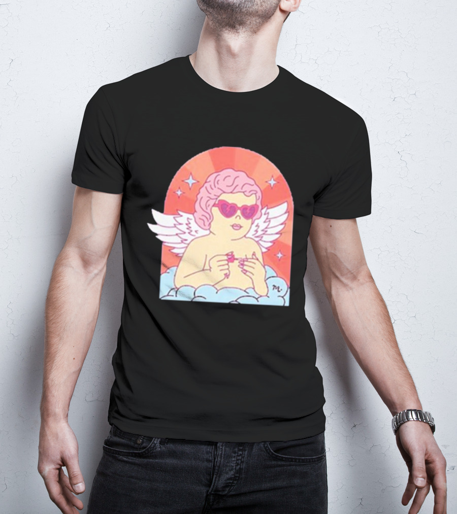 Maniology Cupid's Nail Spa Cherub With Heart Sunglasses And Wings T-Shirt