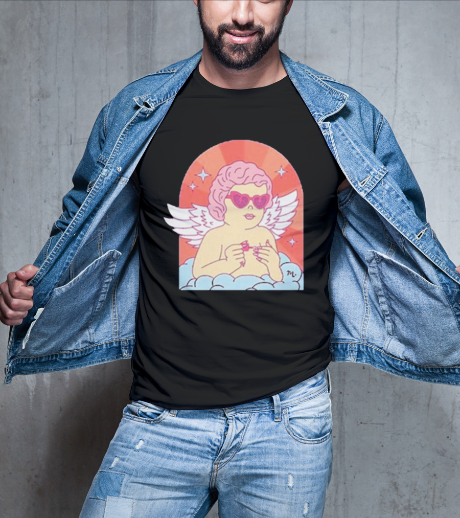 Maniology Cupid's Nail Spa Cherub With Heart Sunglasses And Wings T-Shirt