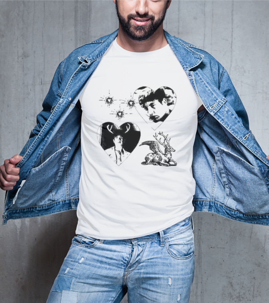 Mustardyardpress Store Oliver Hearts Deer And Faces T-Shirt