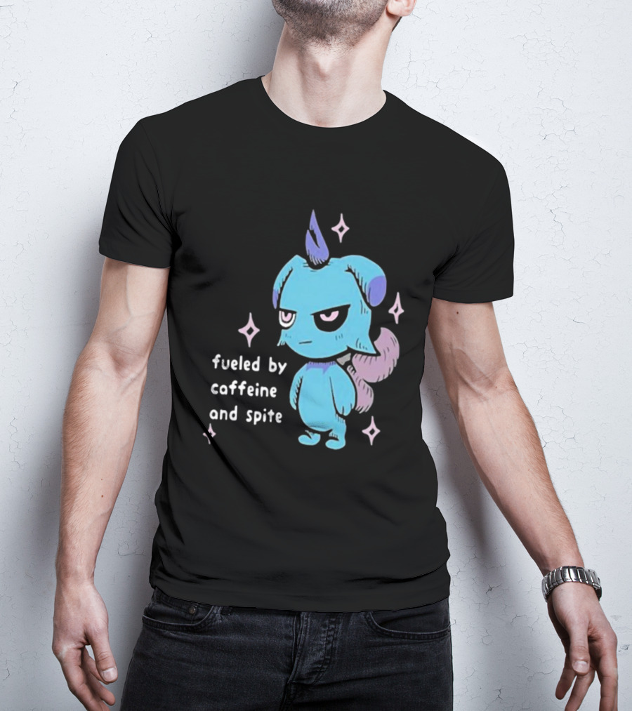 Palworld Fueled By Caffeine And Spite Blue Creature With Pink Stars T-Shirt