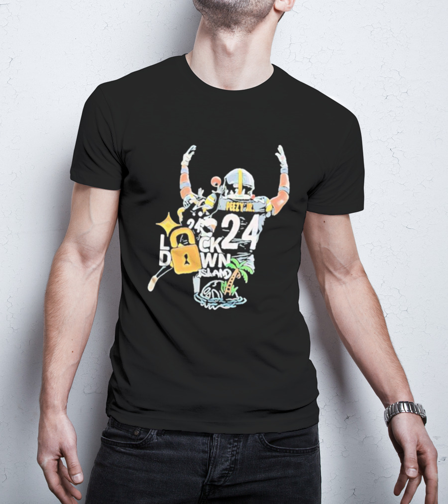 Peezy Jr 24 Lock Down Island Football Celebration With Palm Tree And Lock T-Shirt