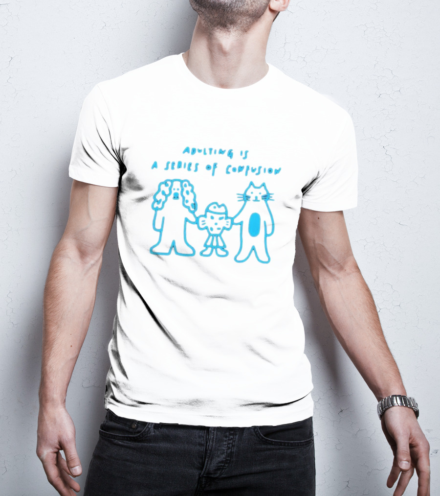 Adulting Is A Series Of Confusion With Bear, Fish, And Cat Characters T-Shirt