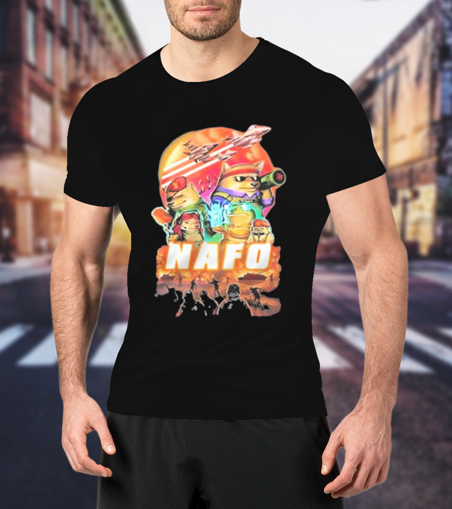 Bösartiger Nafo Warriors X Grandpa Yurko Fighter Jets And Soldiers Battle Scene T-Shirt