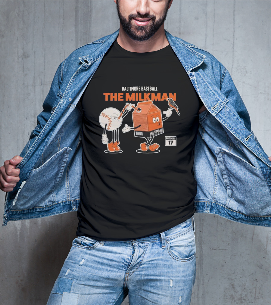 Baltimore Baseball The Milkman Cartoon Character With Baseball Baltimore 17 T-Shirt