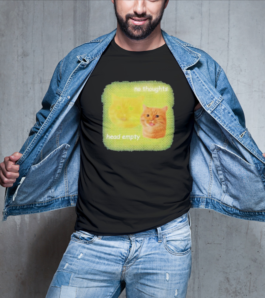 No Thoughts Head Empty Cat Meme Green Background T-Shirt