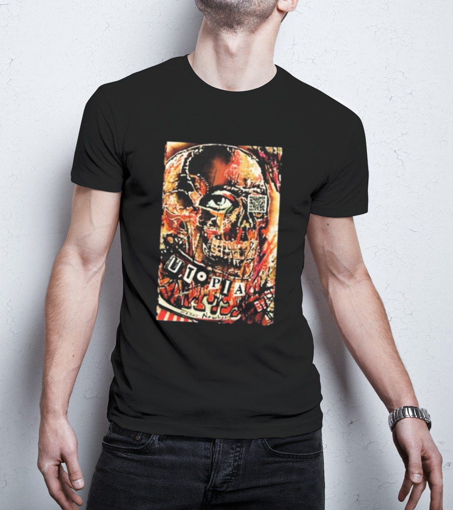Utopia Means Nowhere Glitched Skull Collage With Eye And QR Code T-Shirt
