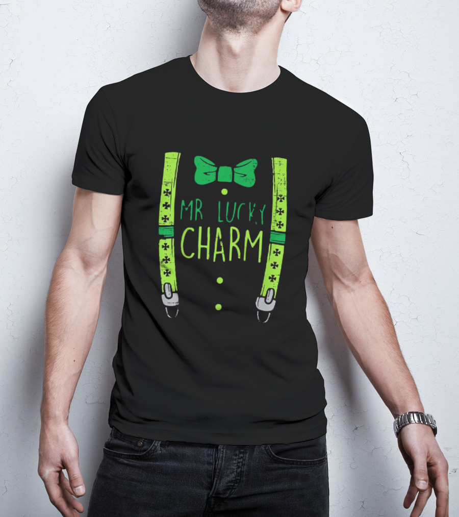 Mr Lucky Charm Suspenders St Patricks Day Boys T-Shirt