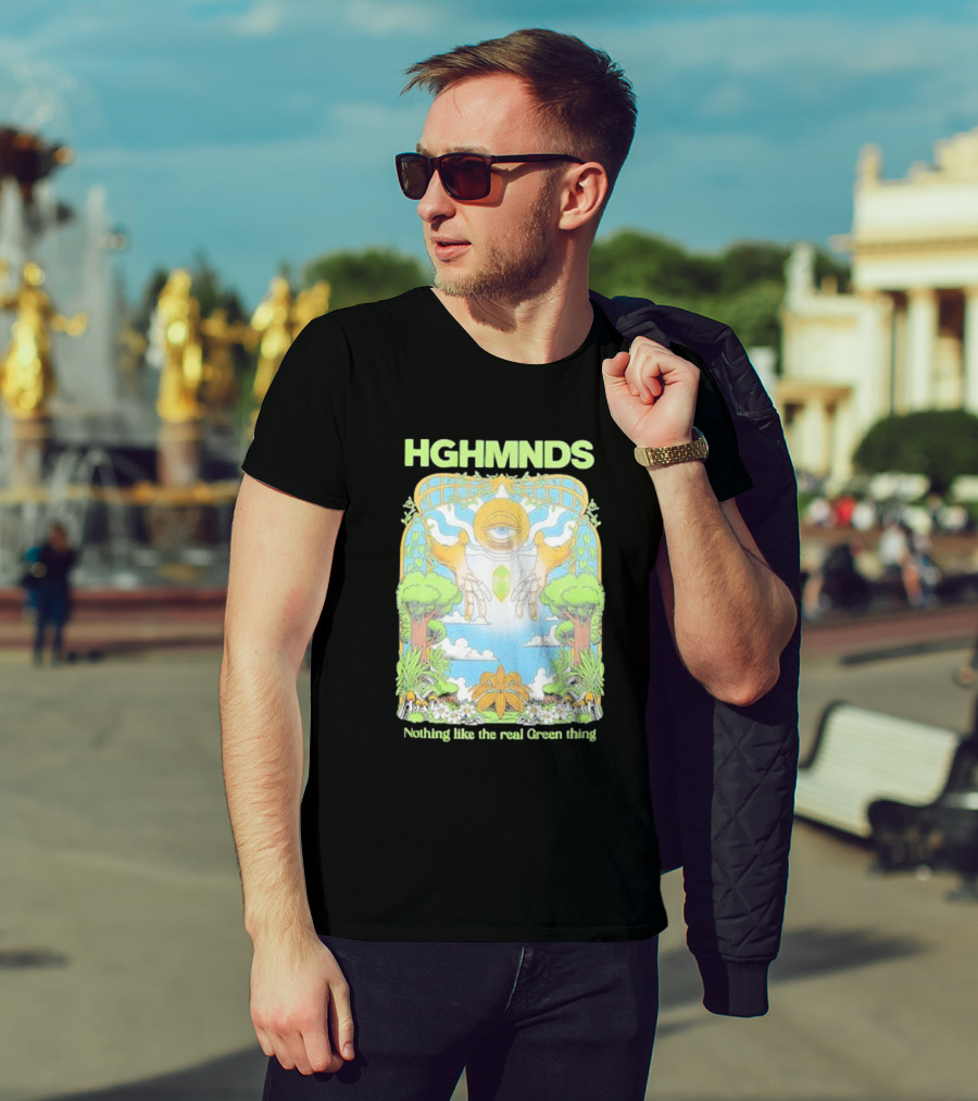 HGHMNDS Nothing Like The Real Green Thing Eye And Hands Above Nature Scene T-Shirt