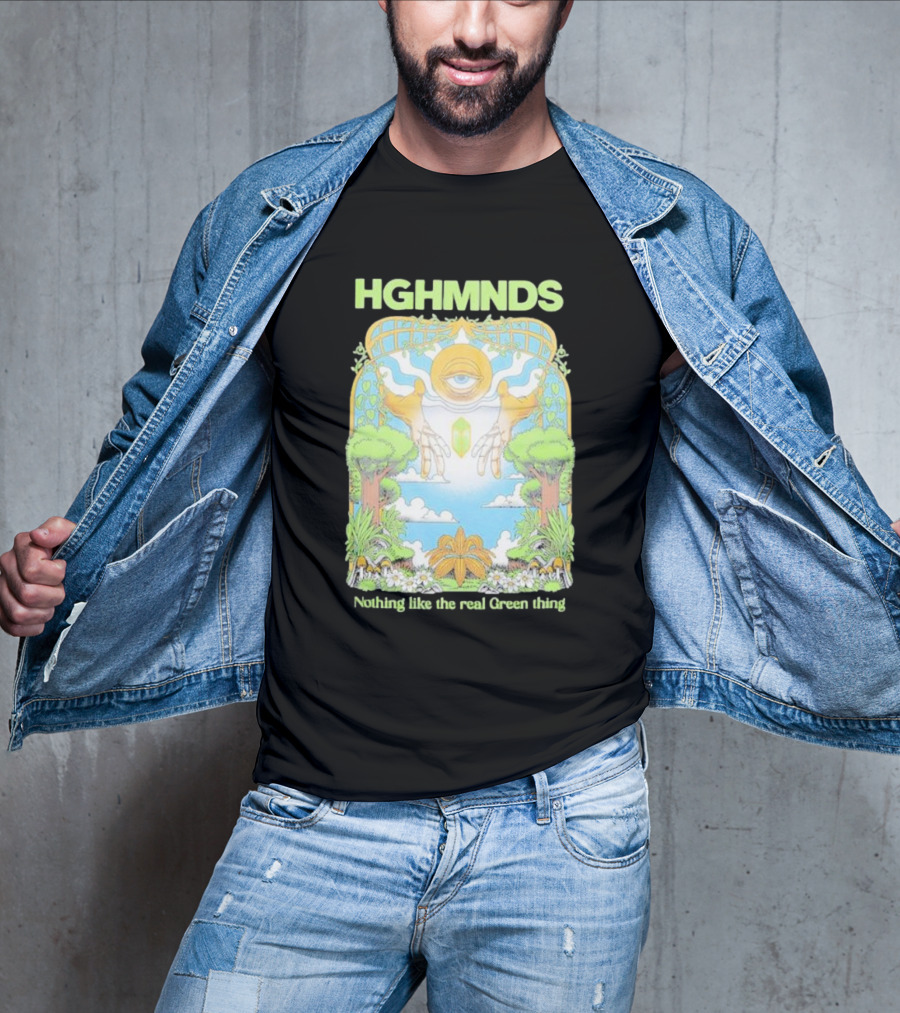 HGHMNDS Nothing Like The Real Green Thing Eye And Hands Above Nature Scene T-Shirt
