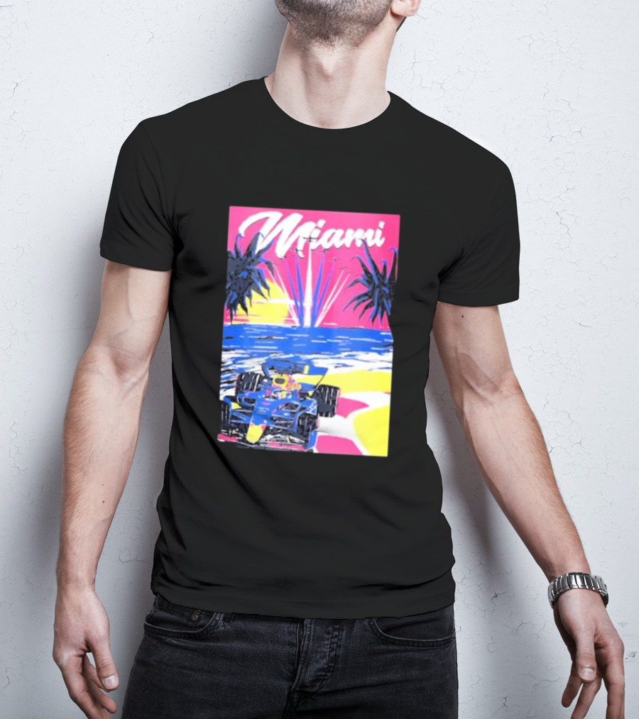 Max Verstappen Formula 1 Miami Sunset Palms Racing Scene T-Shirt