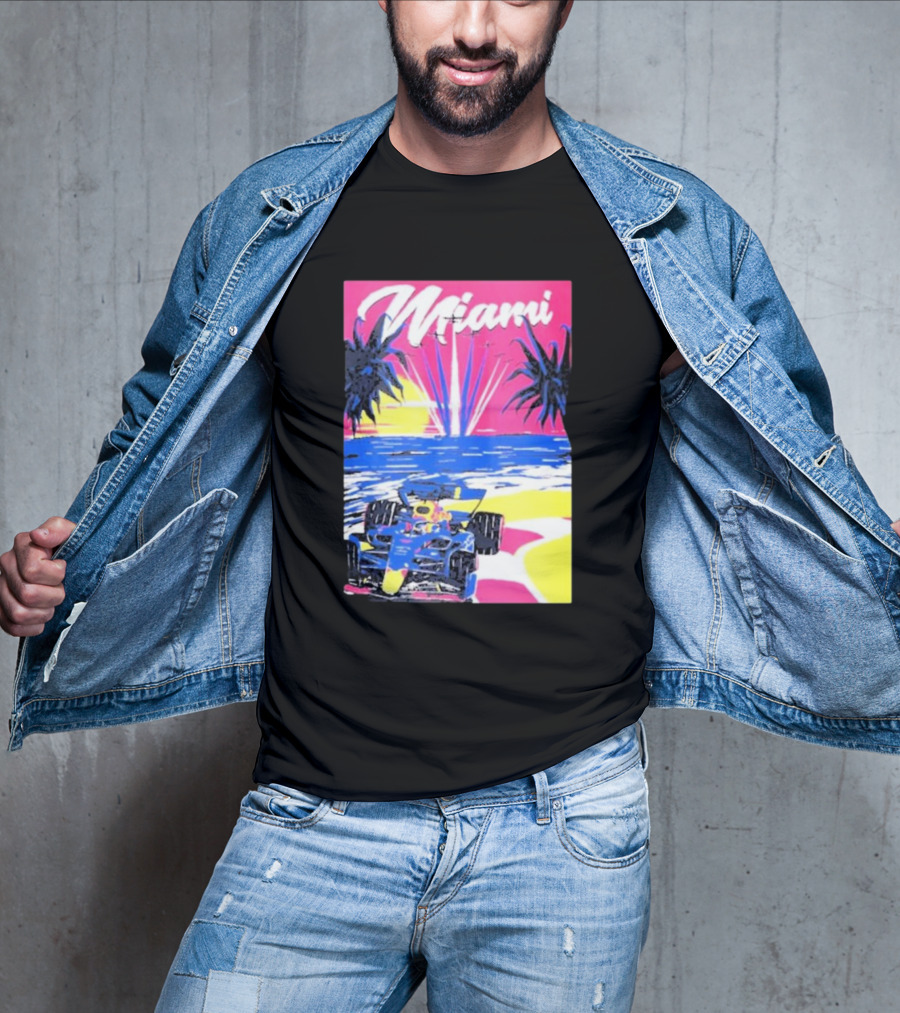 Max Verstappen Formula 1 Miami Sunset Palms Racing Scene T-Shirt