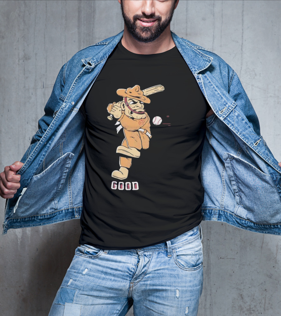 Good Tam Baseball Comic Character Swinging At Pitch T-Shirt
