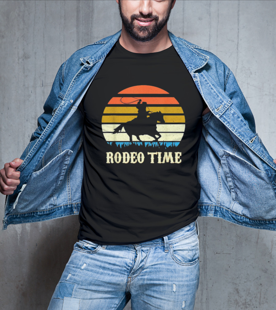 Rodeo Time Cowboy Sunset Horse Ranch Lasso T-Shirt
