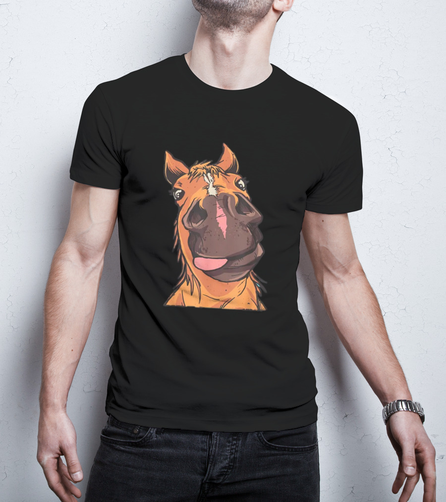 Funny Horse Riding Goofy Cartoon Horse Face T-Shirt