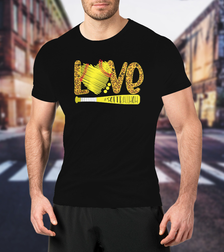 Love Softball Mom Leopard #SoftballMom T-Shirt