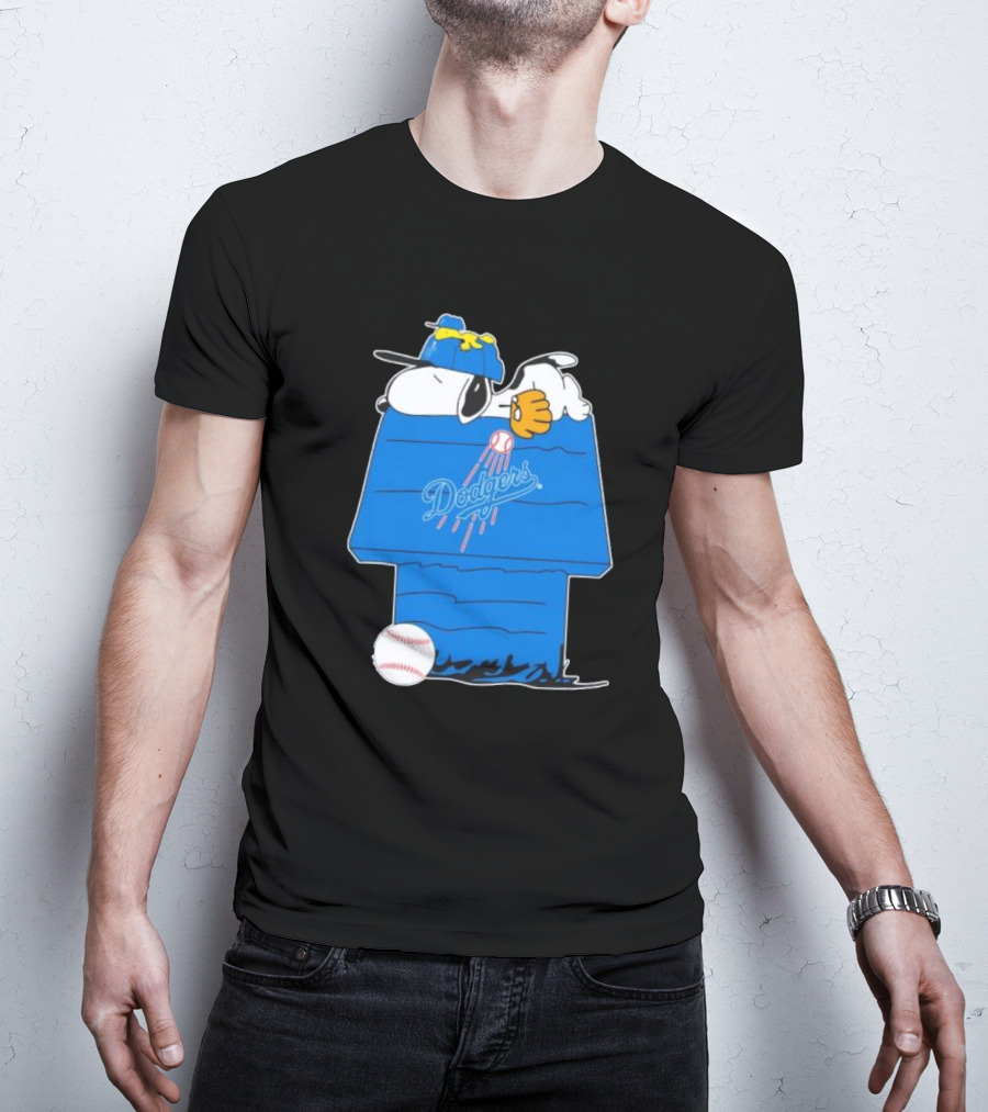 Snoopy And Woodstock Sleeping On Los Angeles Dodgers Doghouse With Baseball T-Shirt
