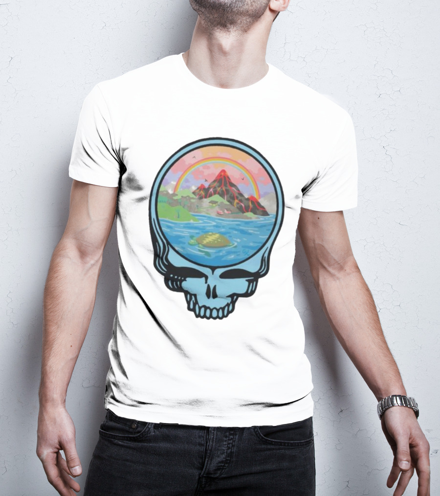 Grateful Dead Aloha Earth Day Volcano Skull Rainbow Turtle T-Shirt