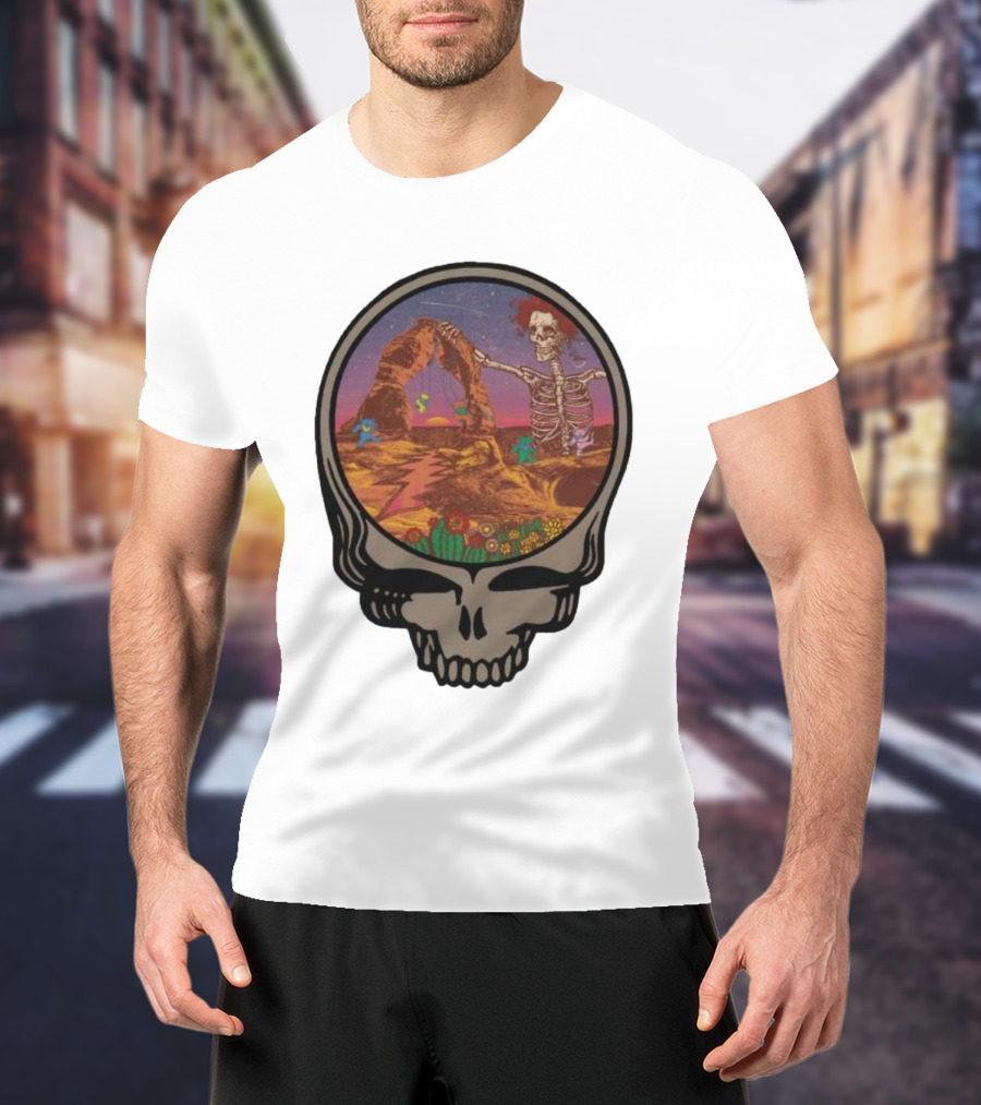 Grateful Dead Skull And Skeleton In Moab Desert Scene T-Shirt