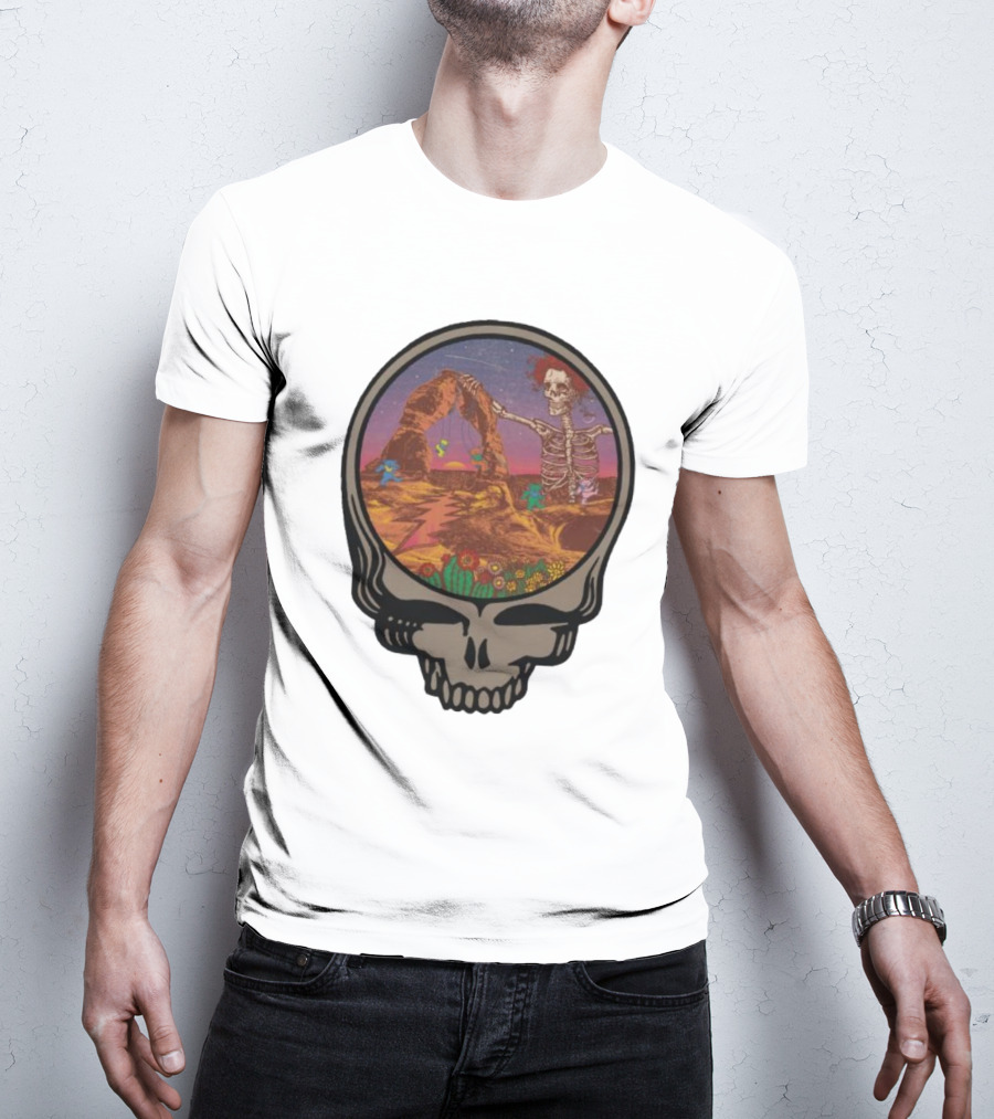 Grateful Dead Skull And Skeleton In Moab Desert Scene T-Shirt