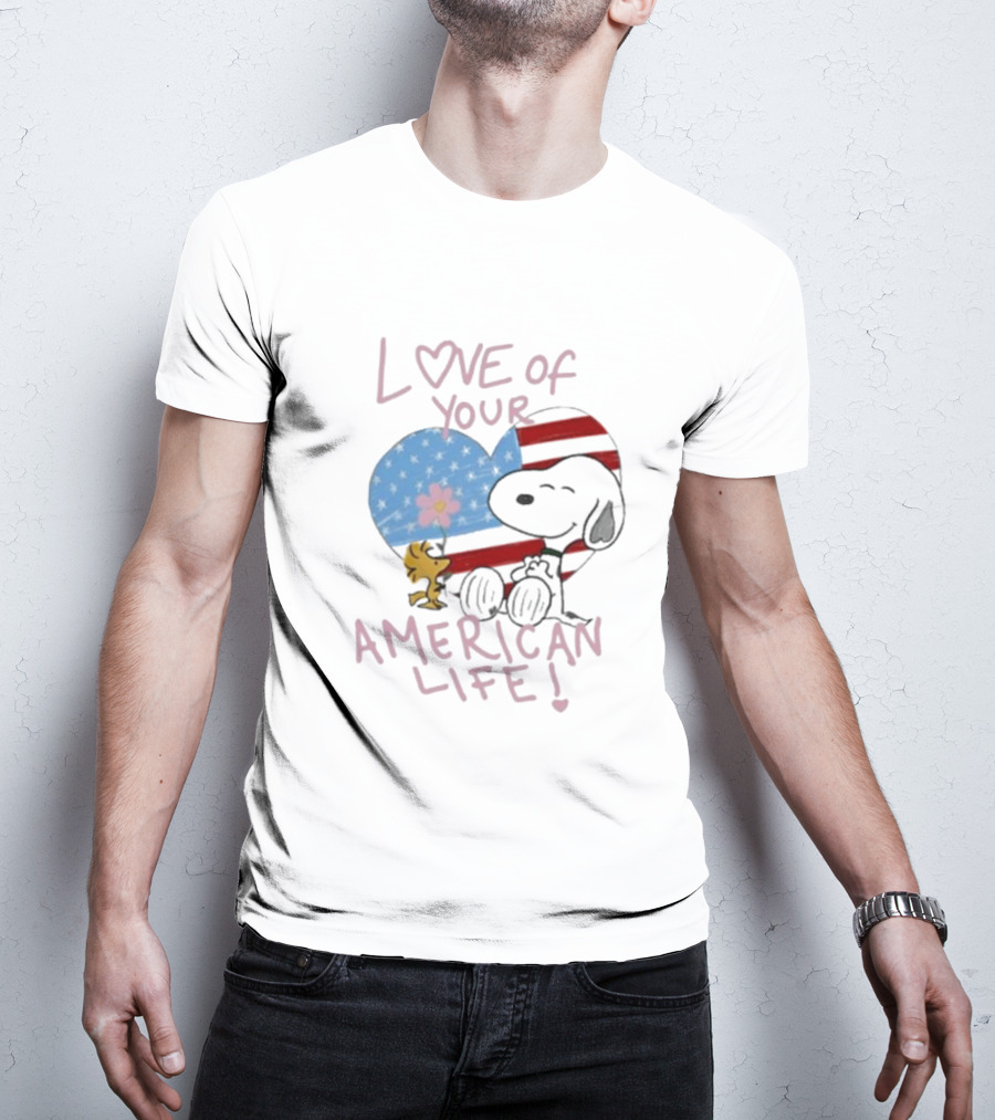 Love Of Your American Life Snoopy Woodstock Heart T-Shirt