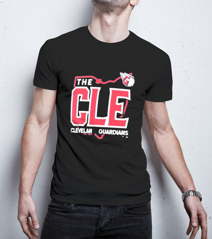 Cleveland Guardians The CLE 216 Map Logo Winged Baseball Emblem T-Shirt