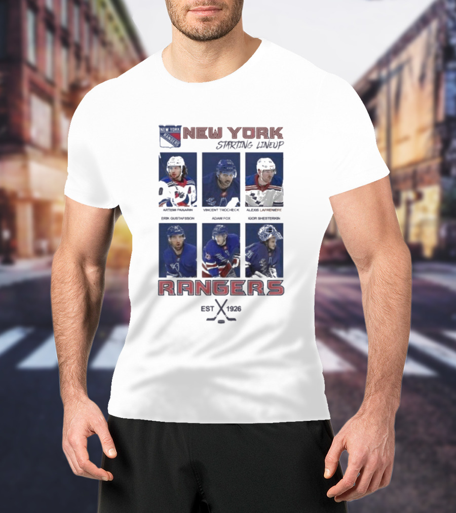 New York Rangers Starting Lineup Established 1926 Hockey Cards T-Shirt
