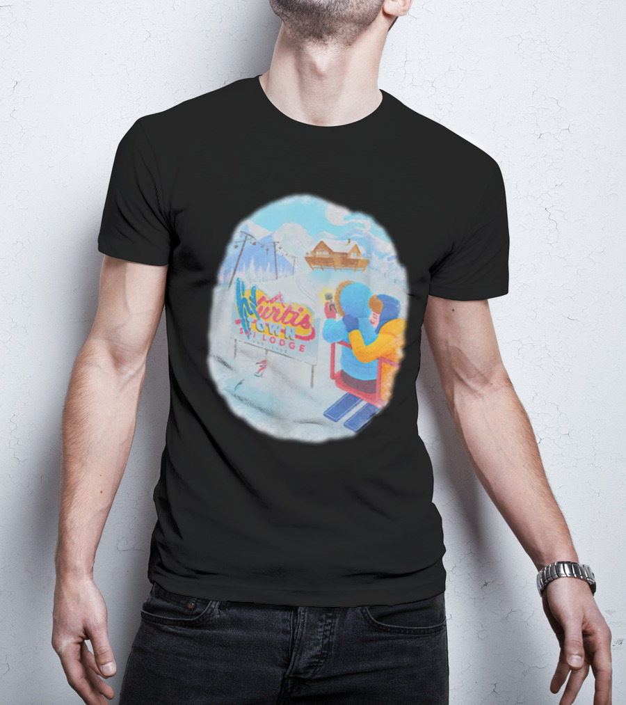 Kurtis Town Ski Lodge Winter Scene Chairlift Adventure T-Shirt