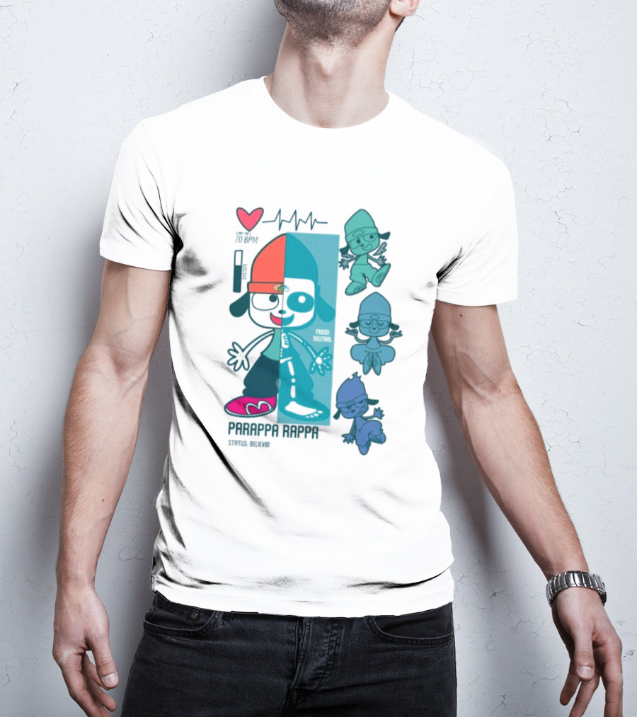 Parappa Rappa X-Ray Mood Neutral Status Believin Retro Video Game Character Graphics T-Shirt