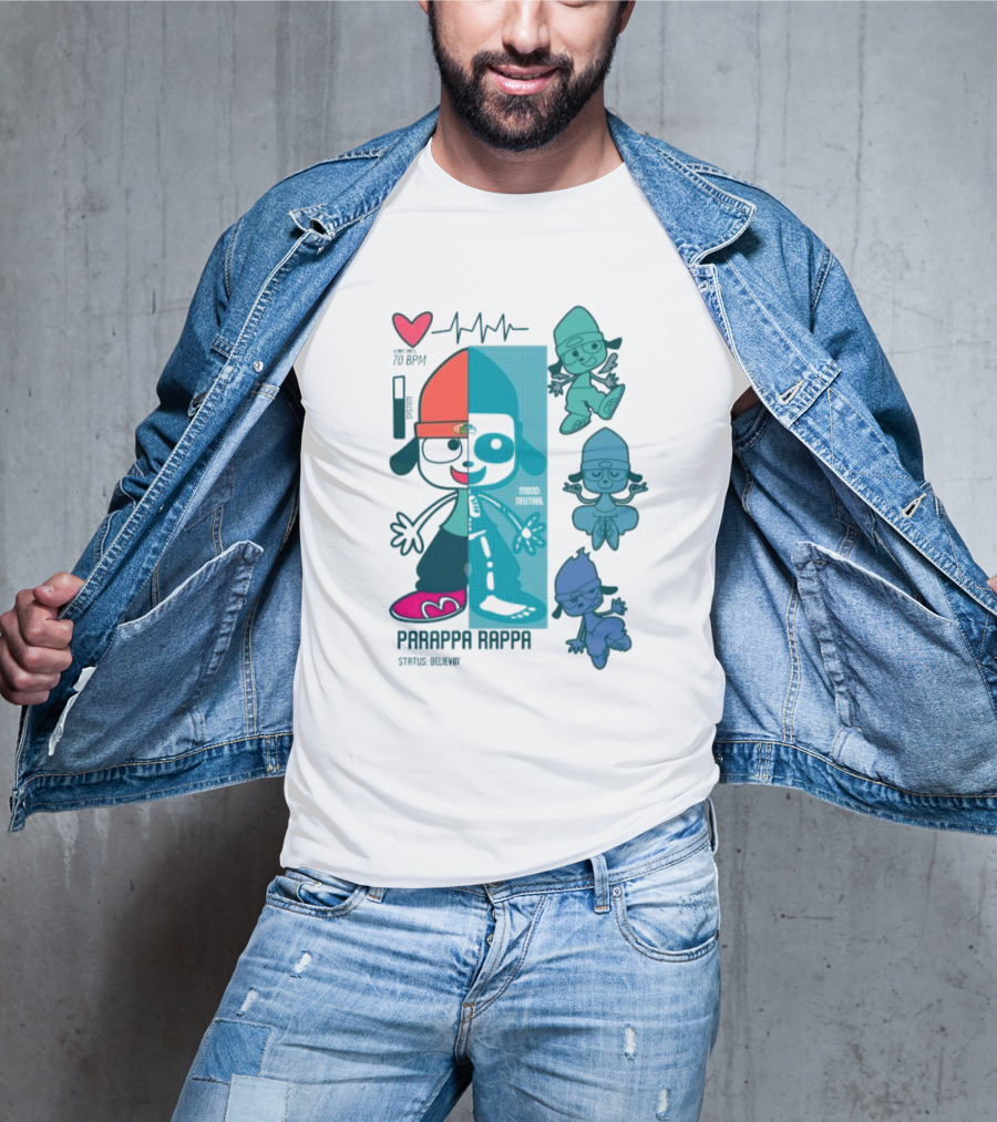 Parappa Rappa X-Ray Mood Neutral Status Believin Retro Video Game Character Graphics T-Shirt