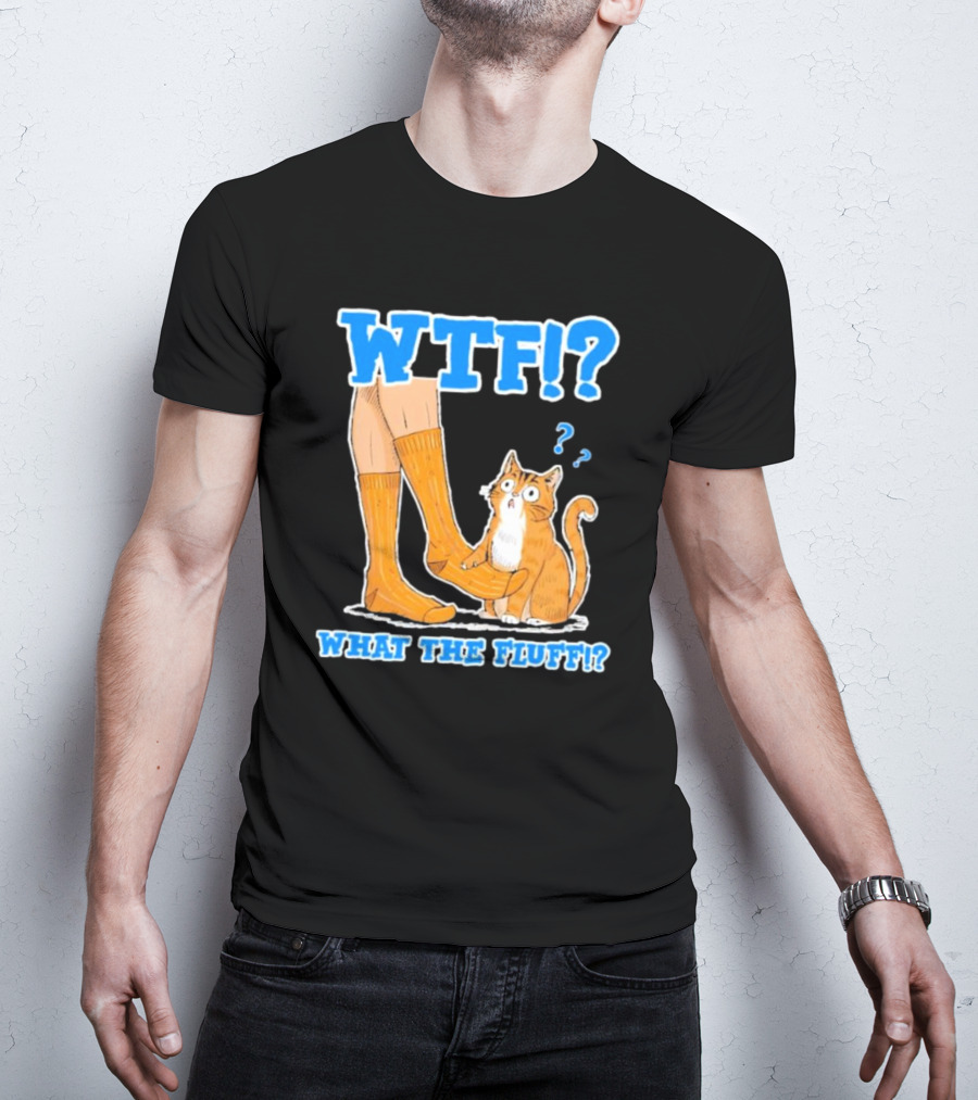 WTF What The Fluff Funny Cat Meme Confused Cat With Socks T-Shirt