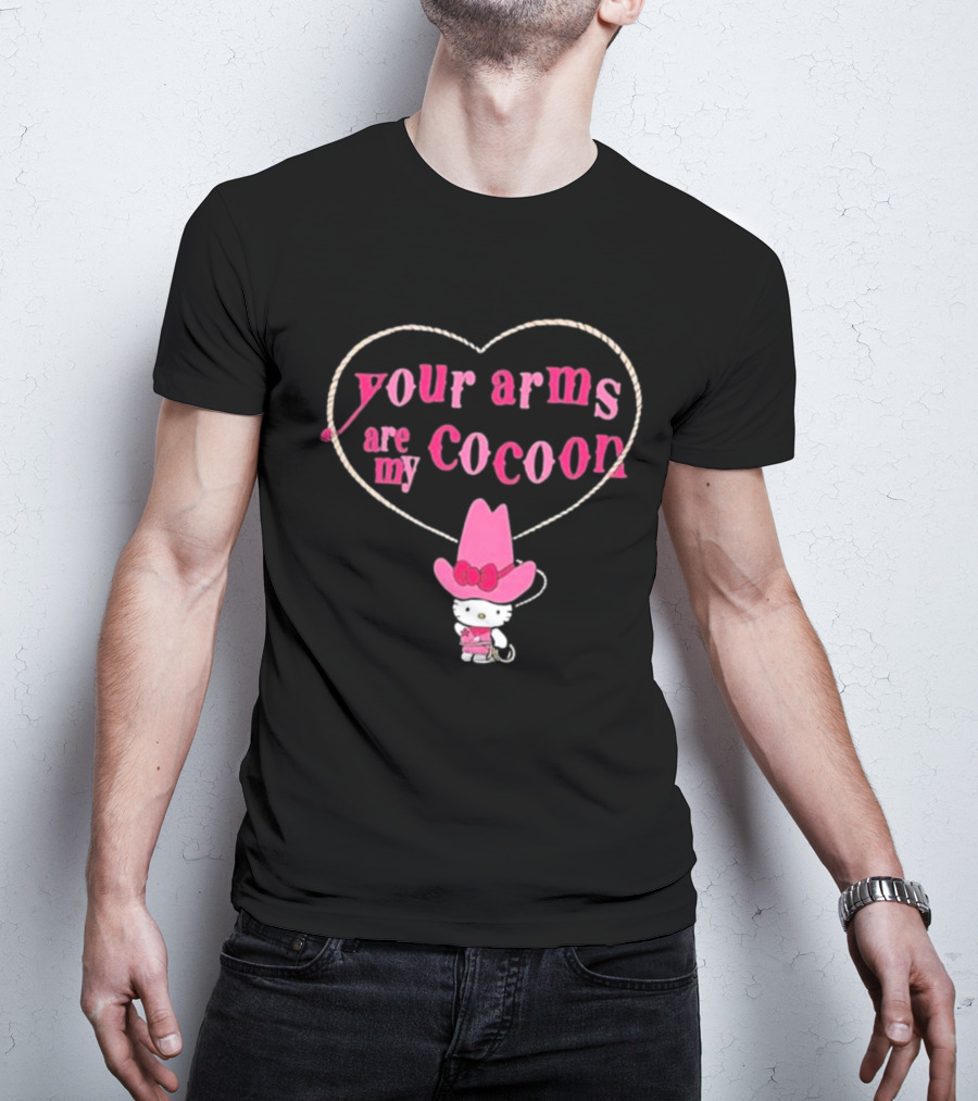 Your Arms Are My Cocoon Hello Kitty Cowboy Hat Rope Heart T-Shirt