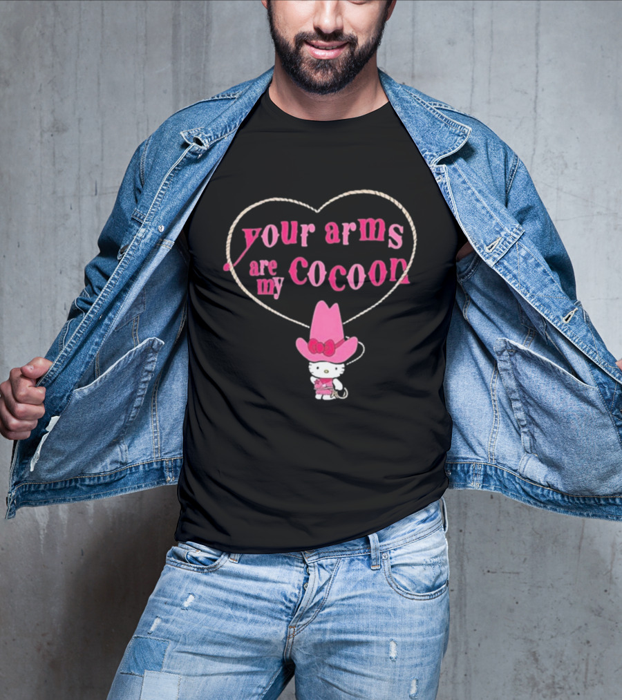 Your Arms Are My Cocoon Hello Kitty Cowboy Hat Rope Heart T-Shirt