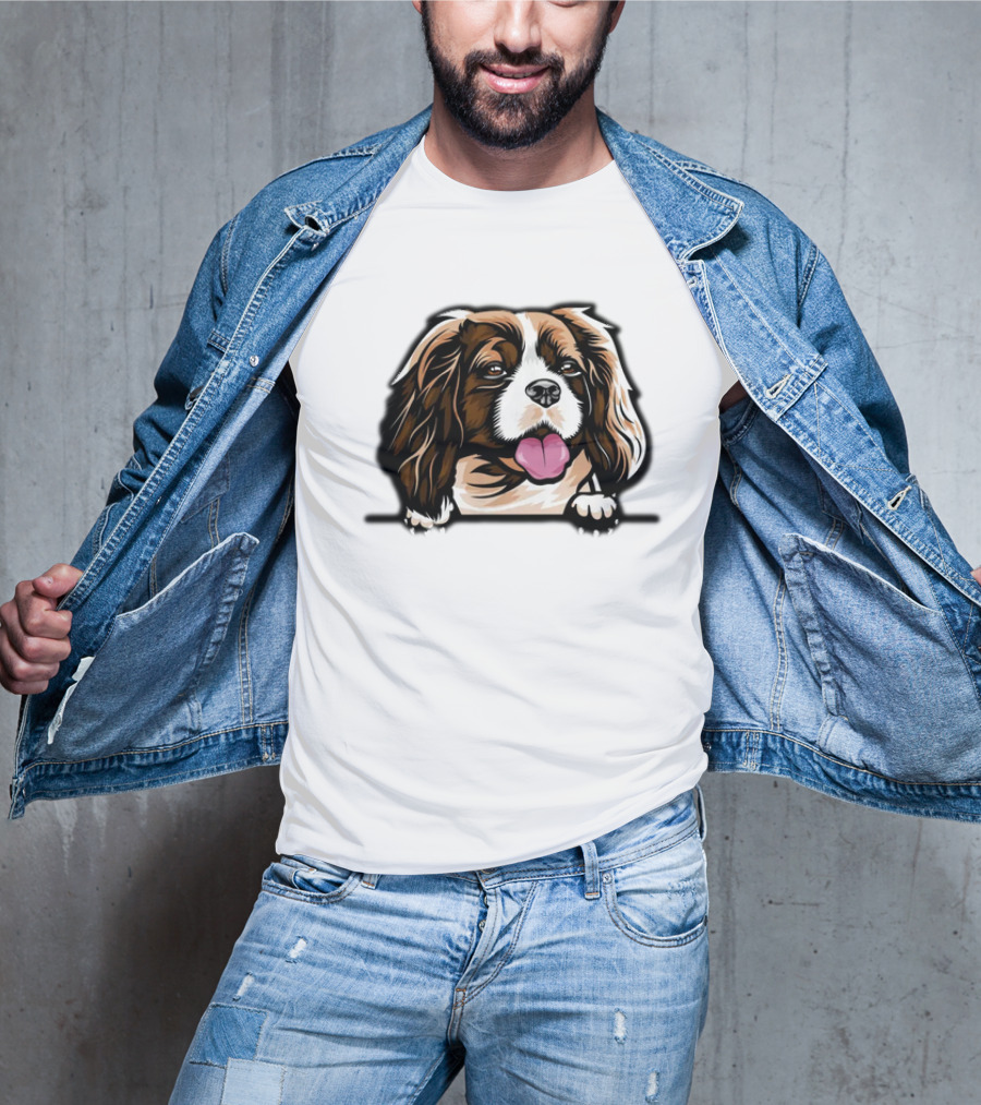 Animal Dog Cavalier King Charles Spaniel Peeking 6yhkma Color T-Shirt