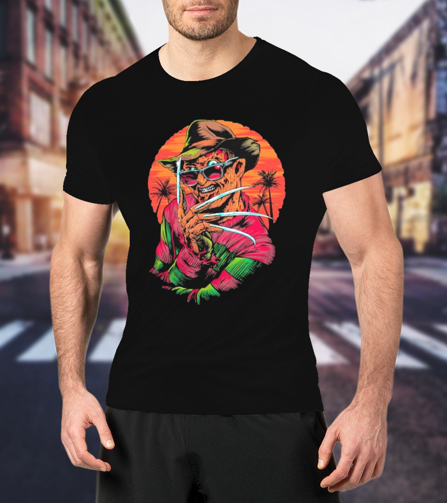 Fright-rags Freddy Krueger Kyle Crawford Retro Palm Sunset T-Shirt