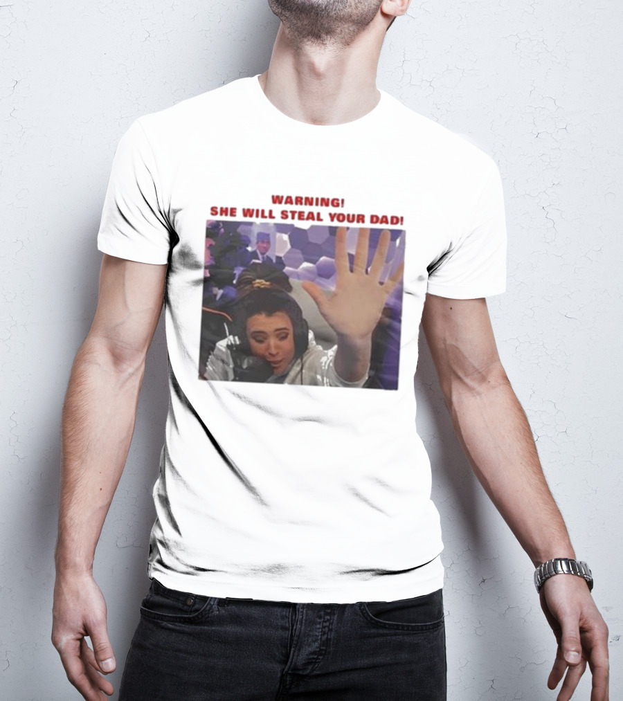 Warning She Will Steal Your Dad Raised Hand Microphone Scene T-Shirt