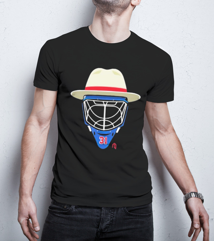 Broadway Goalie Mask Fedora Blue Number 31 T-Shirt